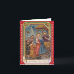 Vintage Rote Madonna und Kind Religiöse Weihnachte Feiertagskarte<br><div class="desc">Eine Vintage religiöse Weihnachtskarte der Jungfrau Maria und Jesus am Weihnachtsabend . Eine Vintage Retro-Krippe für Christen und Katholiken. Und auch die Karte repräsentiert die heilige Jungfrau Maria im blauen Hintergrund und Sterne beten um den neuen geborenen Jesus, während er unter ihm ein frohe Weihnachten in Gold schläft. Nehmen Sie...</div>