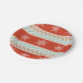 Vintage Rote Minze Beige Streifen Schneeflocken Mu Pappteller (Schrägansicht)