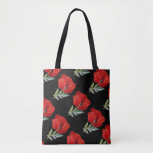 Vintage rote Mohnblumen-Blume ganz vorbei - Tasche