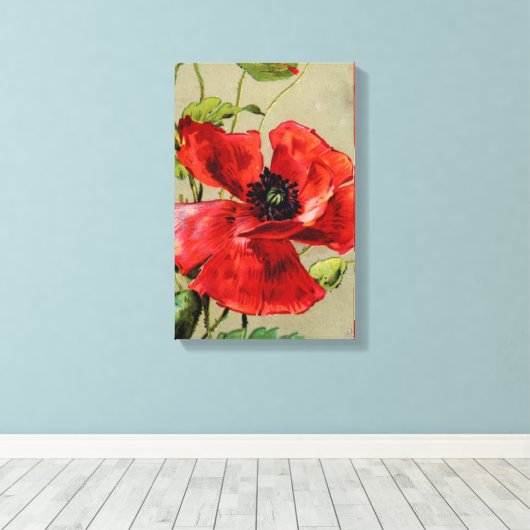 Vintage rote Mohnblüte Leinwanddruck (Insitu (Holzboden))
