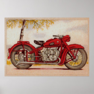 Vintage rote Motorraddruckmaschine Poster