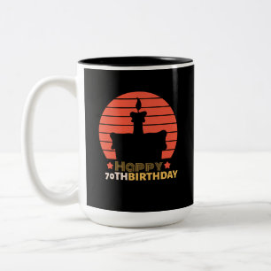 vintage rote orange-gelbe glückliche 70. geburtsta zweifarbige tasse