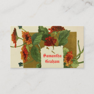 Vintage rote orangefarbene Blumen benutzerdefinier Visitenkarte