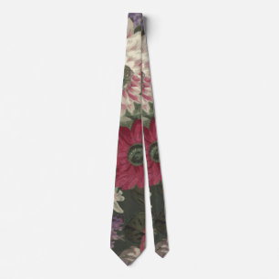 Vintage rote pink blaue weiße Blumenmalerei Krawatte