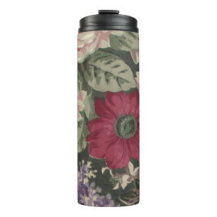 Vintage rote pink blaue weiße Blumenmalerei Thermosbecher