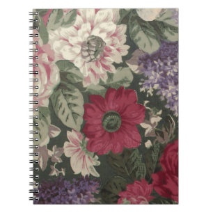 Vintage rote pinkfarbene blaue weiße Blumenmalerei Notizblock