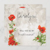 VINTAGE ROTE POPPIEN BRIDESMAID INVITE EINLADUNG (Vorne/Hinten)