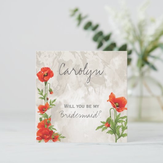 VINTAGE ROTE POPPIEN BRIDESMAID INVITE EINLADUNG (Stehend Vorderseite)