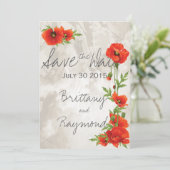 VINTAGE ROTE POPPIEN SAVE THE DATE (Stehend Vorderseite)