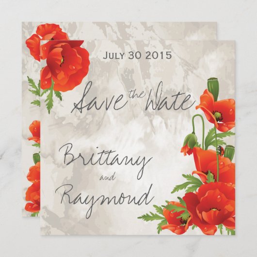 VINTAGE ROTE POPPIEN SAVE THE DATE (Vorne/Hinten)