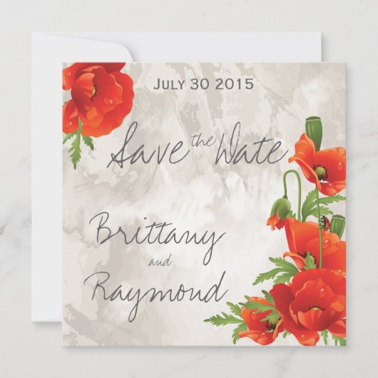 VINTAGE ROTE POPPIEN SAVE THE DATE (Vorderseite)