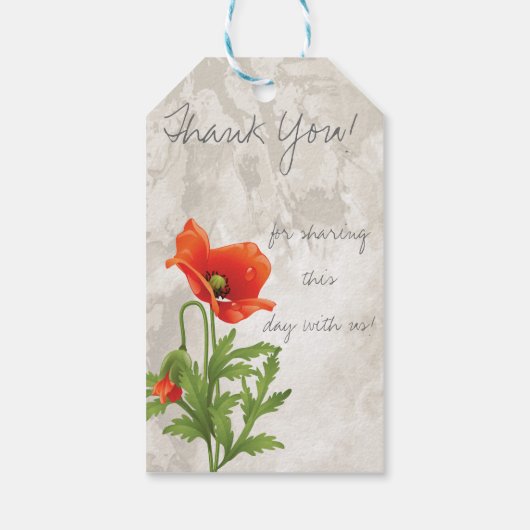 VINTAGE ROTE POPPIES GEGEN TAGS GESCHENKANHÄNGER (Rückseite)