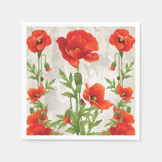 VINTAGE ROTE POPPIES PAPIERNAPKINS SERVIETTE (Vorderseite)
