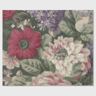 Vintage rote rosa blaue weiße Blumenmalerei Geschenkpapier
