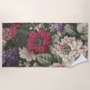 Vintage rote rosa blaue weiße Blumenmalerei Strandtuch