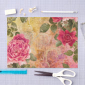 Vintage rote rosa Rosen mit Golddamast Seidenpapier (Handwerk)