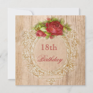 Vintage Rote Rose 18. Geburtstag Einladung