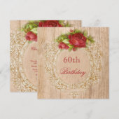 Vintage Rote Rose 60. Geburtstag Einladung (Vorne/Hinten)