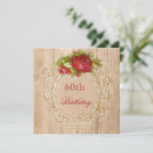 Vintage Rote Rose 60. Geburtstag Einladung (Stehend Vorderseite)