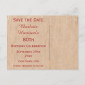 Vintage Rote Rose 80. Geburtstag Ankündigungspostkarte (Rückseite)