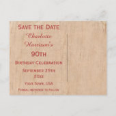 Vintage Rote Rose 90. Geburtstag Ankündigungspostkarte (Rückseite)