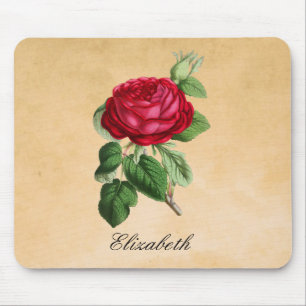 Vintage Rote Rose auf Imitate Tan Parchment Hinter Mousepad