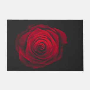 Vintage rote Rose auf schwarzem Hintergrund Fußmatte