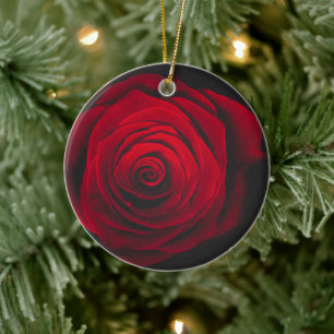 Vintage rote Rose auf schwarzem Hintergrund Keramik Ornament