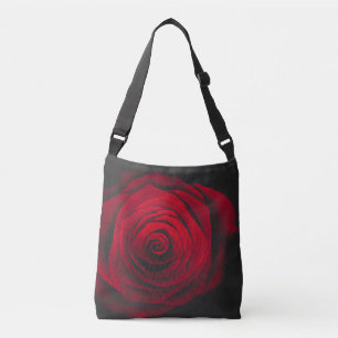 Vintage rote Rose auf schwarzem Hintergrund Tragetaschen Mit Langen Trägern
