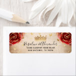 Vintage Rote Rose Black Gold Crown Rücksendeadress<br><div class="desc">Erstellen Sie Ihre eigenen Vintagen, eleganten Rücksendeadressen-Aufkleber in Rot und Gold, perfekt für eine Königin oder Prinzessin auf dieser leicht zu bedienenden DIY-Vorlage, mit der Sie Ihren individuelle Name und Ihre Details hinzufügen können. Das dunkle Blumendesign von Raphaela Wilson besticht durch wunderschöne dunkle rote Rosen, die mit rustikalem Gold, Glitzer...</div>