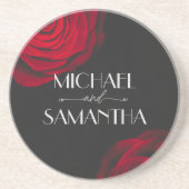 Vintage rote Rose Blütenhochzeit Getränkeuntersetzer (Vorne)