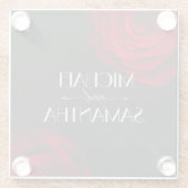 Vintage rote Rose Blütenhochzeit Glasuntersetzer (Rückseite)