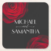 Vintage rote Rose Blütenhochzeit Rechteckiger Pappuntersetzer (Vorderseite)