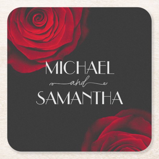 Vintage rote Rose Blütenhochzeit Rechteckiger Pappuntersetzer (Vorderseite)