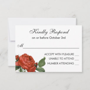 Vintage rote Rose botanische Hochzeits-RSVP RSVP Karte