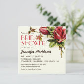 Vintage Rote Rose Brautdusche Einladung (Stehend Vorderseite)