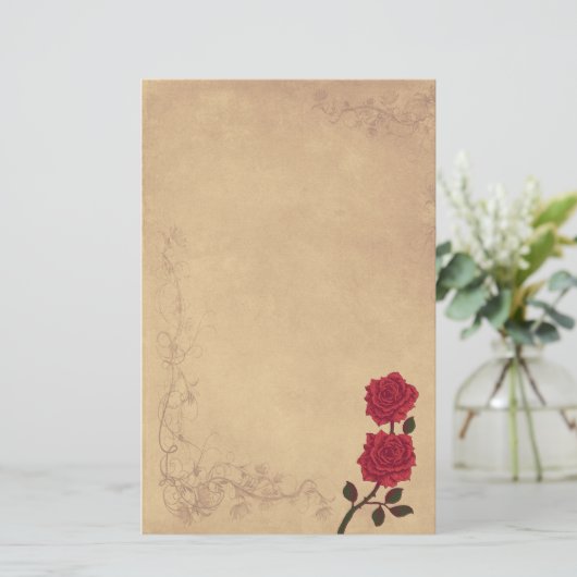 Vintage Rote Rose Briefpapier (Stehend Vorderseite)