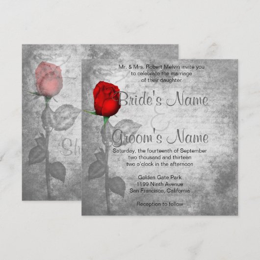 Vintage Rote Rose Einladung (Vorne/Hinten)