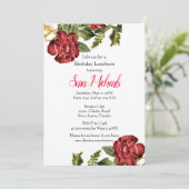 Vintage Rote Rose Geburtstagsmitte Einladung (Stehend Vorderseite)