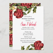 Vintage Rote Rose Geburtstagsmitte Einladung (Vorne/Hinten)