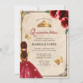 Vintage Rote Rose Gold Elegante Quinceñera Einladung (Vorderseite)