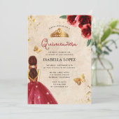 Vintage Rote Rose Gold Elegante Quinceñera Einladung (Stehend Vorderseite)