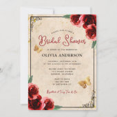 Vintage Rote Rose Gold Elegantes Brautparty Einladung (Vorderseite)