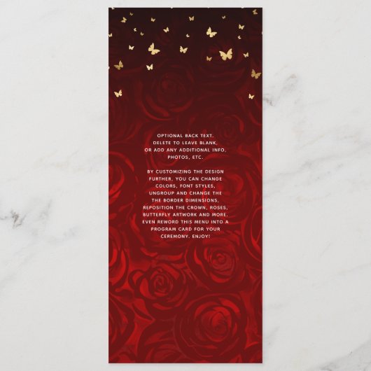 Vintage Rote Rose Gold Schwarz Menükarte (Rückseite)