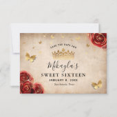 Vintage Rote Rose Goldenes Pergament Save The Date (Vorderseite)