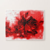 Vintage Rote Rose Illustration Blume Kunst Puzzle (Horizontal)