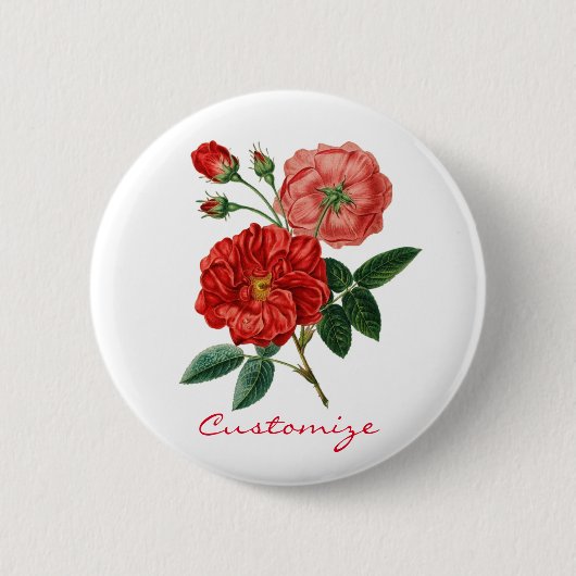 Vintage Rote Rose Illustration Thunder_Cove Button (Vorderseite)
