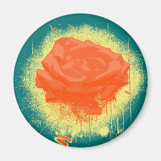 Vintage Rote Rose Kunst Magnet (Vorne)