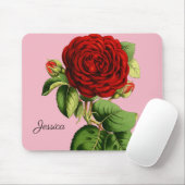 Vintage Rote Rose mit Ihrem Namen Mousepad (Mit Mouse)