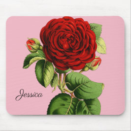 Vintage Rote Rose mit Ihrem Namen Mousepad